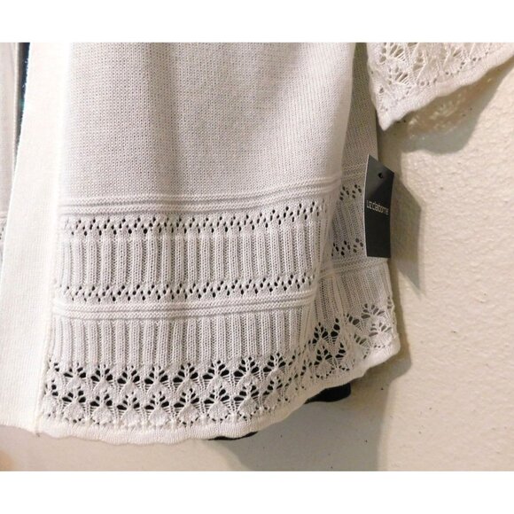 Liz Claiborne Sweater Womens XL White Open-Front Cardigan Lace Trim - Picture 3 of 10